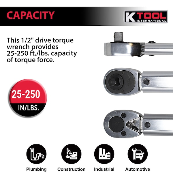 Ratcheting Torque Wrench, 1/2" Drive